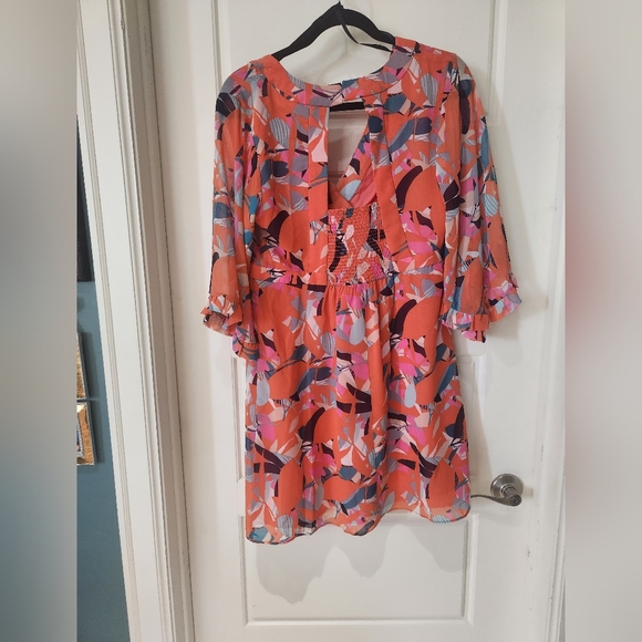 Clover and Sloane Flutter Sleeve Floral Mini Dress, Fit and Flare - Picture 3 of 9